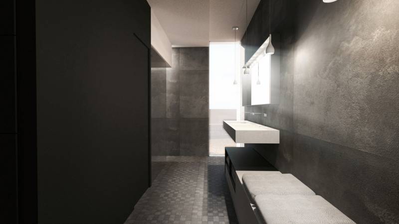 salle de bain design en pierre par architecte d'intérieur à Lyon