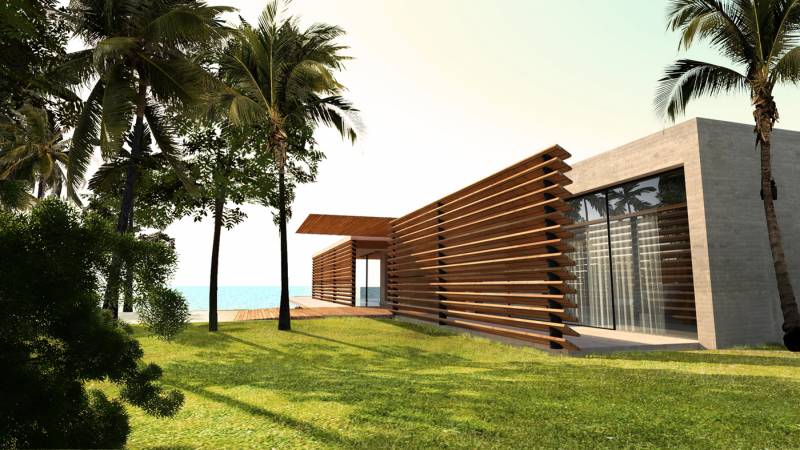 villa contemporaine bois et béton bord de mer
