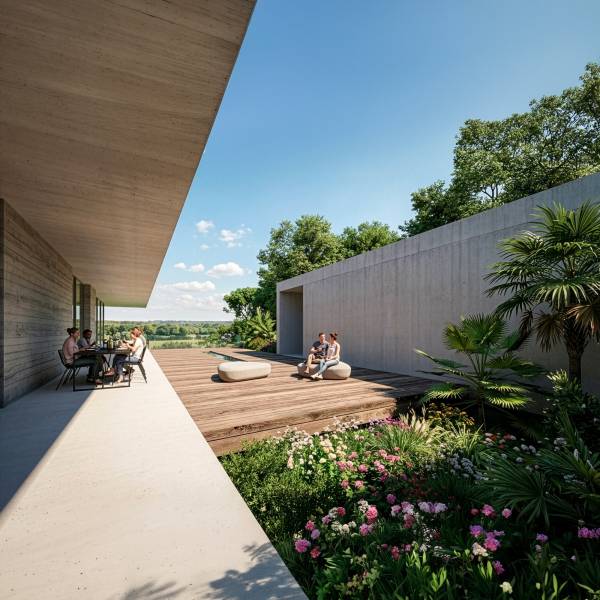 Maison moderne en Bretagne, vue océan
