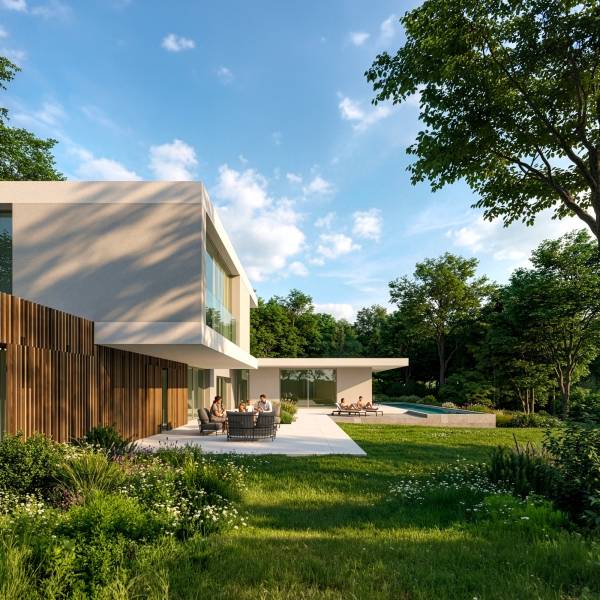 Maison moderne en Bretagne, vue océan