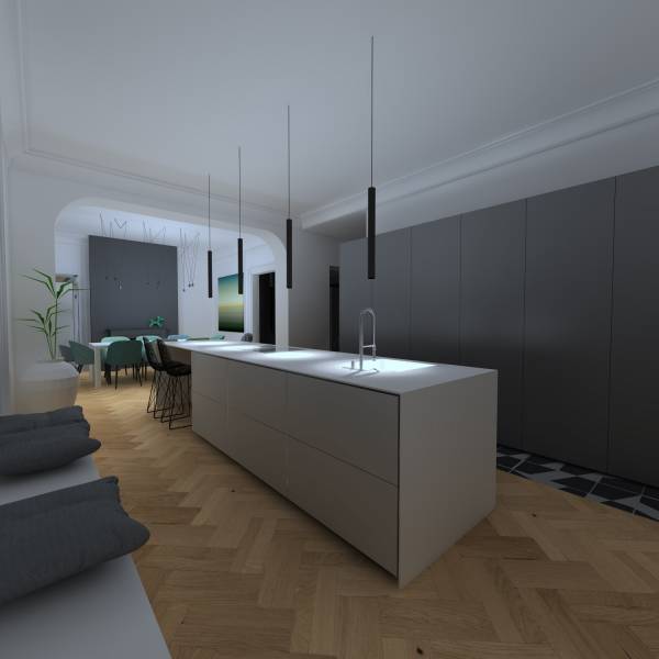 Cuisine design dans intérieur ancien à Charbonnière