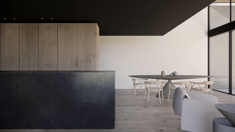 Cuisine minimaliste dans maison d'architecte