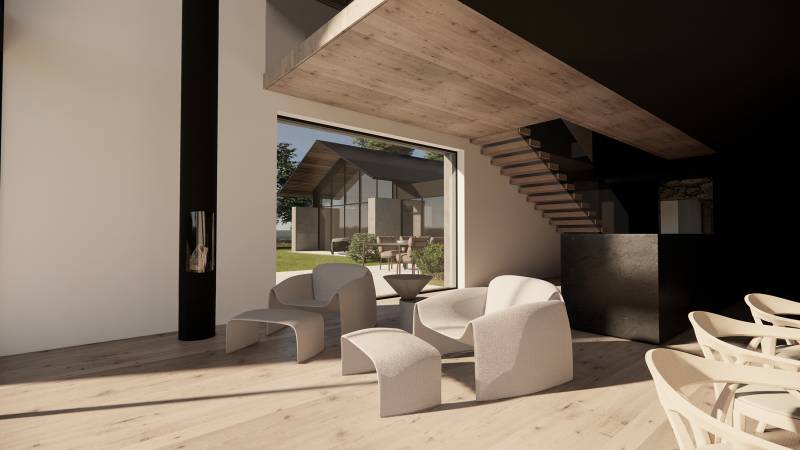 Cheminée focus dans intérieur contemporain