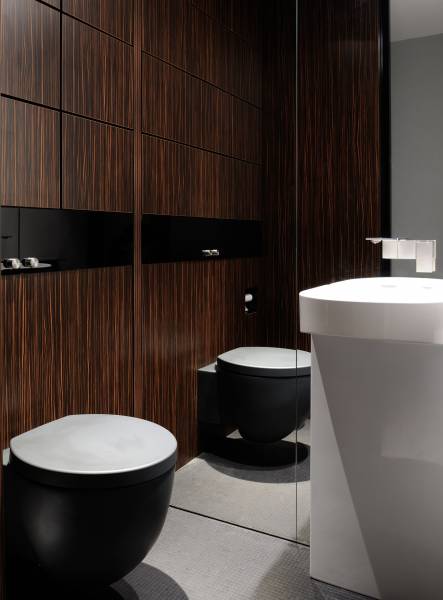 intérieur wc design avec habillage bois