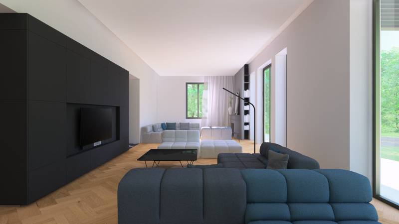 Salon avec meuble télé boîte