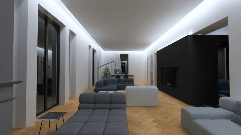 Rénovation salon avec faux-plafond décroché