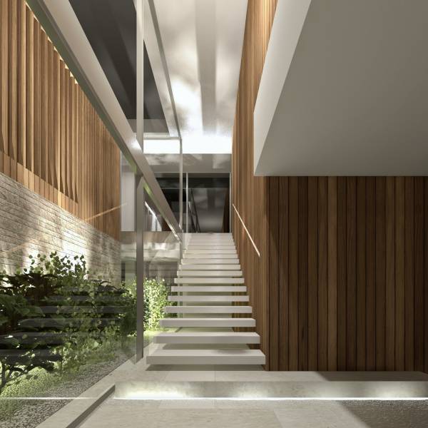 Intérieur bois et pierre dans villa moderne Saint Paul de Vence