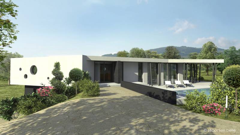 maison contemporaine toit plat dans l'Ouest Lyonnais