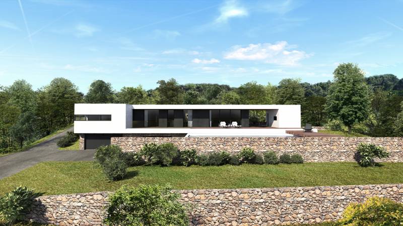 maison à l'architecture contemporaine en béton, bois et pierre en Provence