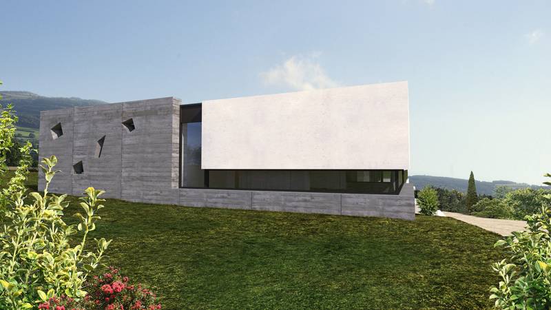 maison moderne béton et verre à Champagne au Mont d'or