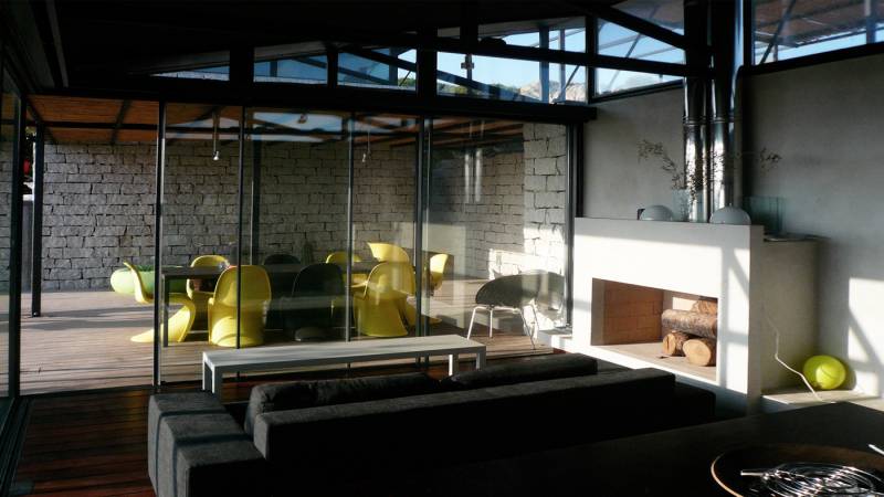 intérieur d'une maison design en pierres par architectes