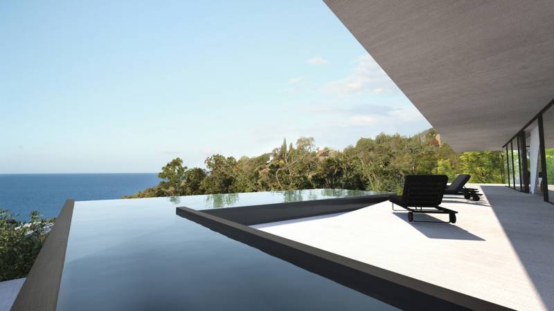 piscine miroir dans villa contemporaine en Côte d'Azur